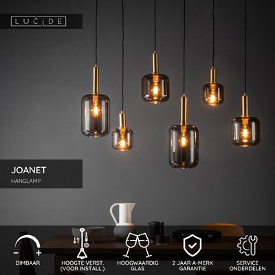 Lucide JOANET - Hanglamp - 6xE27 - Fumé